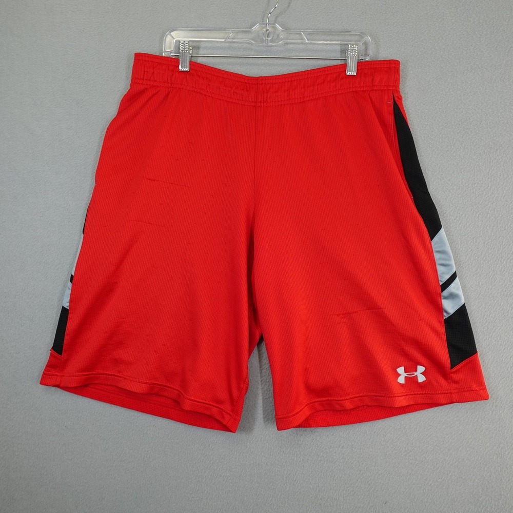 Under Armour Shorts Mens L Red Loose Fit Side Stripes Active Gym